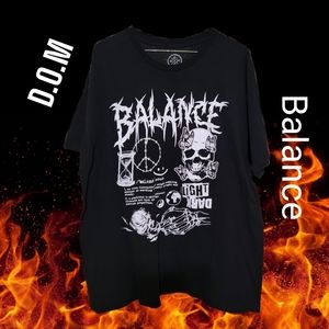 Balance by D.O.M. Peace/Yin-Yang/Skull/Butterfly Black Short Sleeve Graphic Tee